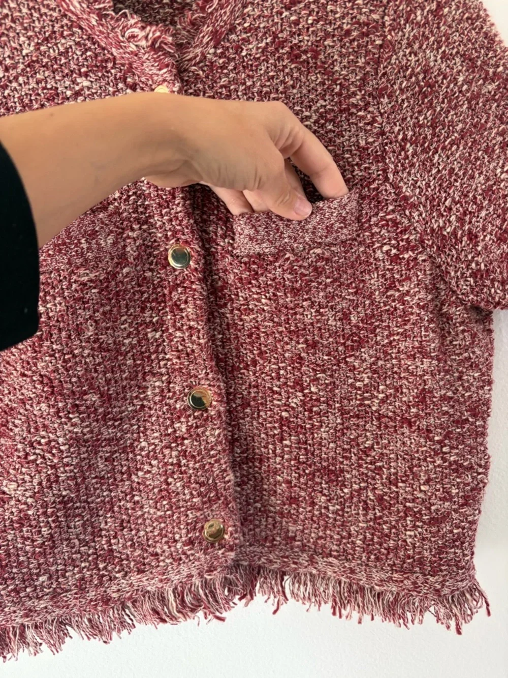 J. Crew Cropped Fringe‎ Trim Short Sleeve Knit Lady Jacket In Marled Yarn Medium
